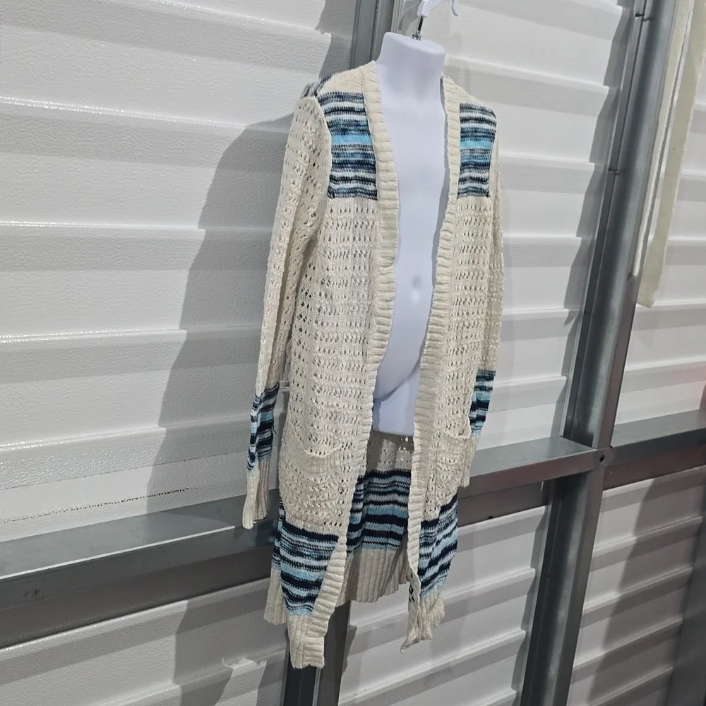 Justice Blue and White Crocheted‎ Style Long Sweater Size 10